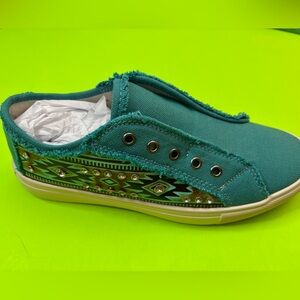 Montana West Teal with leather/rhinestones Canvas Slip-On Sneaker